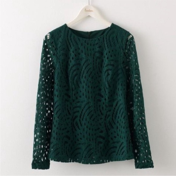 Boden Emerald Night Zeta Lace Ponte Blouse Top - Picture 1 of 11